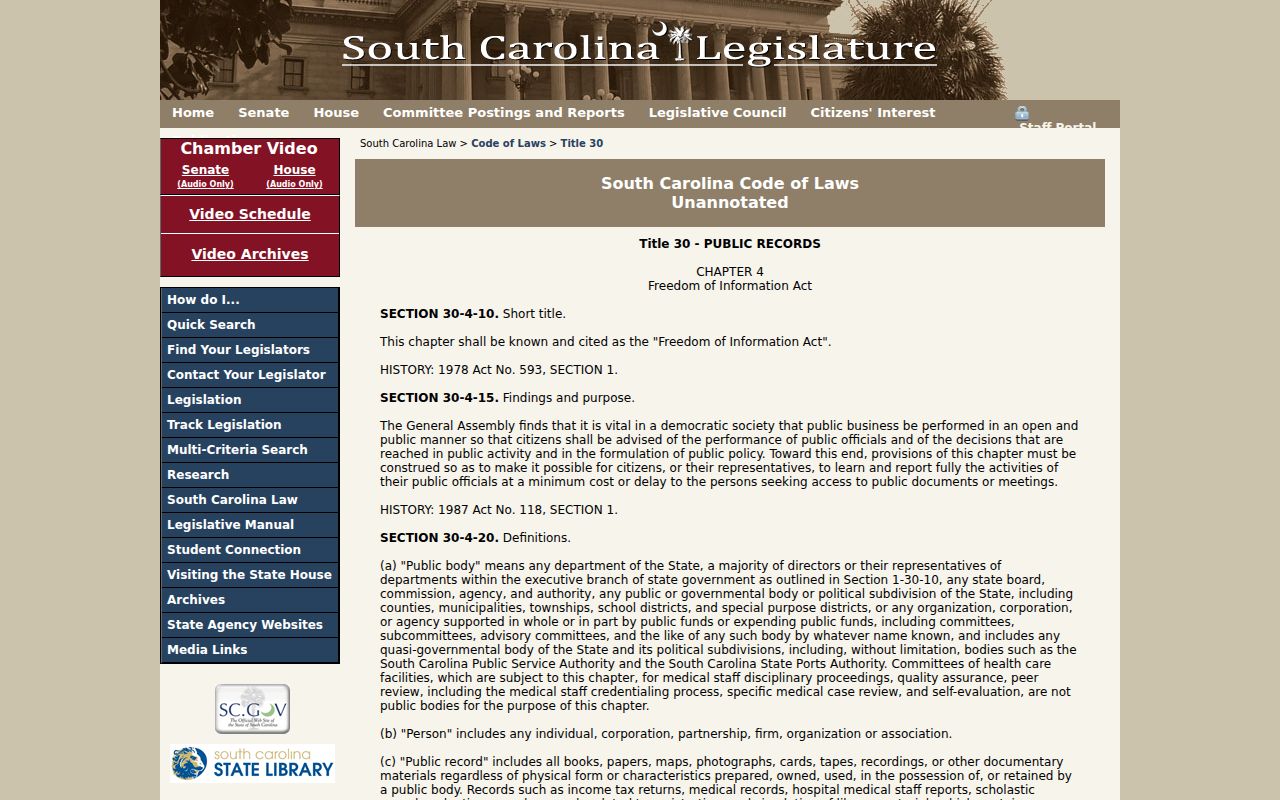 Lynchburg criminal records access under the South Carolina Freedom of Information Act